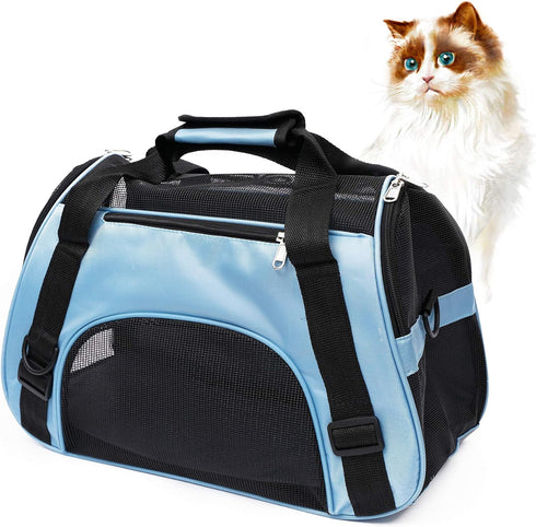 Pet Carrier Soft-Sided for Small Medium Cats & Dogs, Airline Approved up to 15 lbs, Blue (Small)