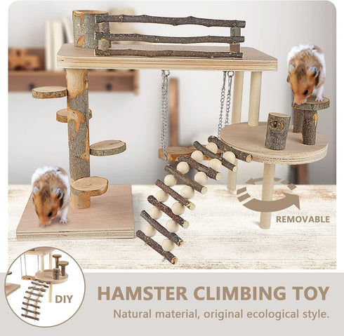 VolksRose Set Chinchilla Wooden Hamster Playground Platform, Hamster Climbing Toy, Natural Living Climb System, Small