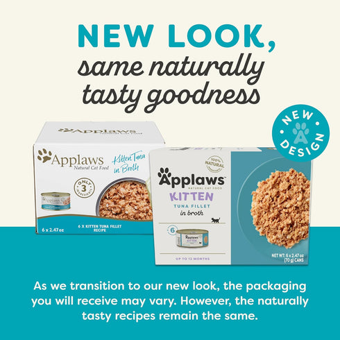 Applaws Natural Wet Cat Food, 6 Count, Limited Ingredient Canned Wet Kitten Food, Tuna Fillet Broth, 2.47oz Cans
