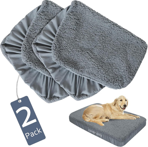 Dog Bed Covers 2 Pack, Soft Plush Replacement Washable, Waterproof Dog Bed Liner Grey, 44x35 Inches, Cover Only