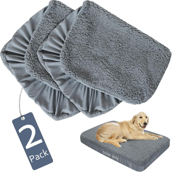 Dog Bed Covers 2 Pack, Soft Plush Replacement Washable, Waterproof Dog Bed Liner Grey, 44x35 Inches, Cover Only