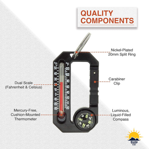 Sun Company HikeHitch 2 Carabiner with Thermometer and Compass for Camping, Hiking, and Backpacking
