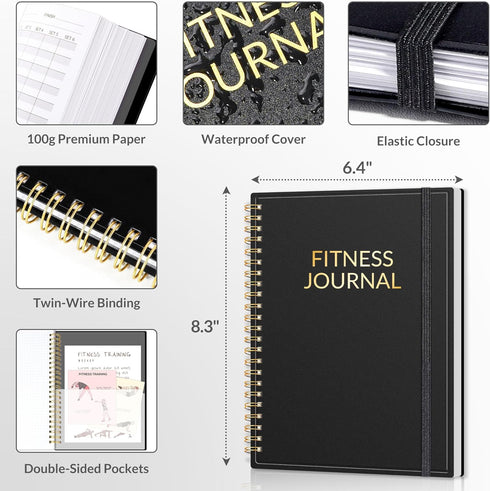 Fitness Journal Workout Planner, A5 (6.4" x 8.3") Undated Journal for Men & Women to Track Progress and Achieve Goals