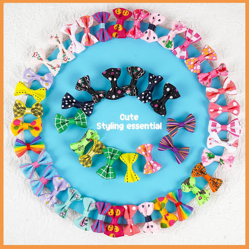 Chenkou Craft 50pcs Puppy Yorkie Dog Hair Bows with Clips, Pet Grooming Accessories, Mix Colors