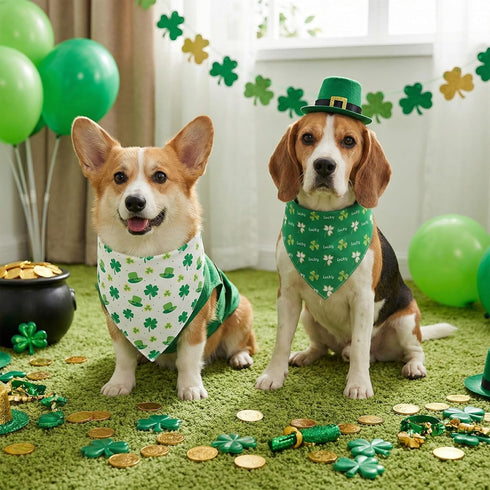 Avxdbr 2 Pack St Patricks Day Dog Bandanas Reversible Shamrock Dog Scarf Soft Plush Triangle Bibs for Small Medium Dogs