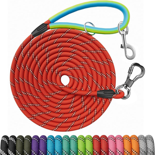 NTR 15FT Training Leash for Dogs, Nylon Rope with 2 Swivel Hooks and Soft Rubber Handle for Small Medium Large Dogs