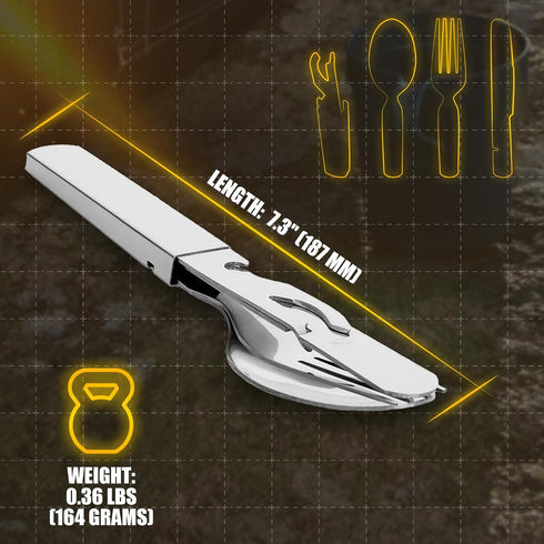 M-Tac 4 in 1 Camping Military Flatware Set - Portable Stainless Steel Travel Cutlery Tools