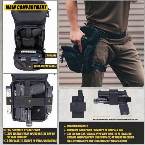 CLTAC Pack Tactical Drop Leg Bag Utility Pouch Molle for Outdoor Motorcycle Cycling Hunting Hiking with CCW Gun Holster