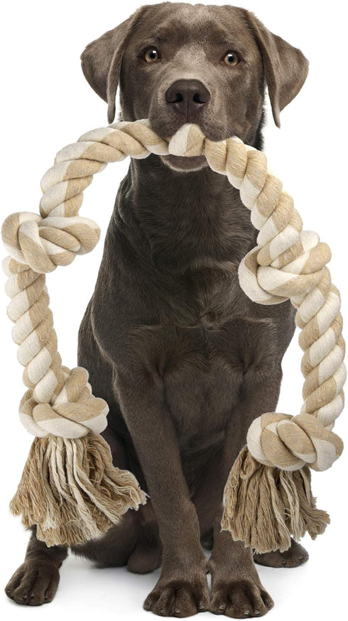 PetiFine Dog Rope Toys for Aggressive Chewers - Heavy Duty 3 Feet 5 Knots Interactive Chew Rope Toy for Teeth Cleaning
