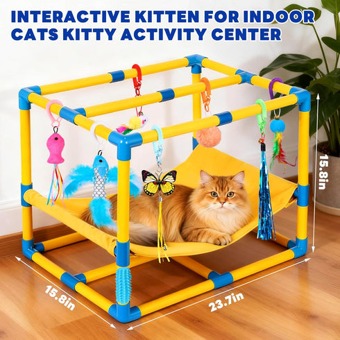 Toys,Hammock Cat Jungle Gym With Hanging Interactive Cat Activity Center For Kittens With Cat Self Groomer,Removable