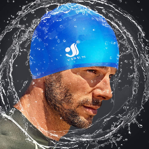 Unisex Swim Caps, 2 Pack Silicone Swimming Caps for Short/Long Hair with Ear Plugs & Nose Clip