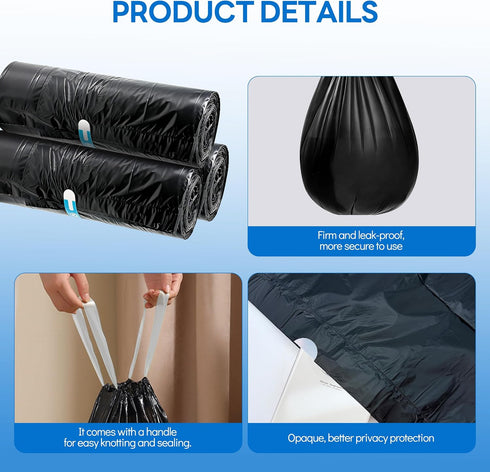 Haenaeg Commode 1.6 Commode 40 Liners, Portable Toilet Replacement Bags, Tear-Resistant with Handles, Double-layer mil