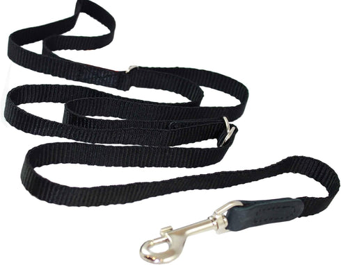 Adjustable Dog Leash 1/2" Wide Nylon 3ft-5ft Length with Leather Enforced Snap Small Black
