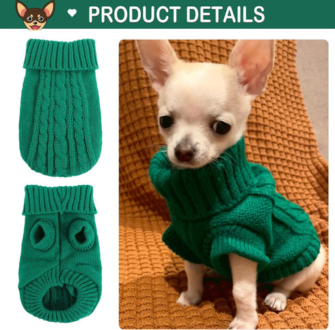 Small Dog Sweater, 2 Pieces, Cold Weather Dog Clothes for Small Dogs, Pet Cat Sweater Outfits (Small)