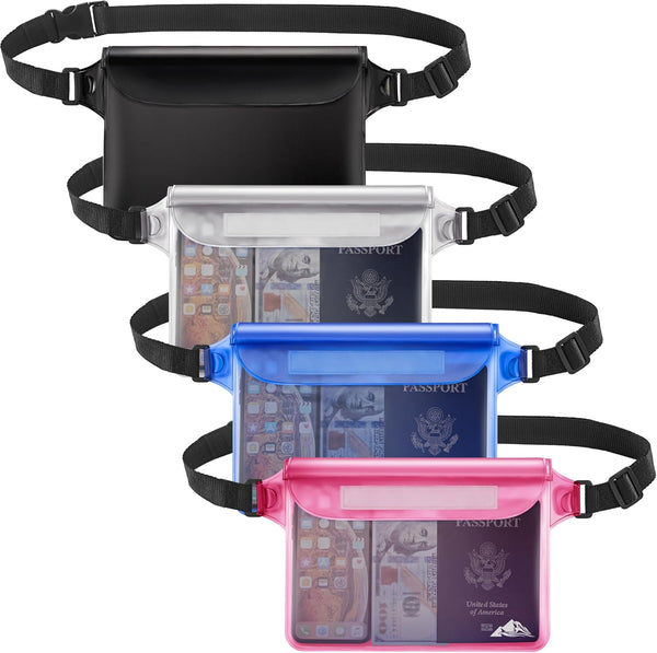 HEETA 4 Pack Waterproof Pouch, Screen Touch Sensitive Dry Bag with Adjustable Waist Strap for Kayaking