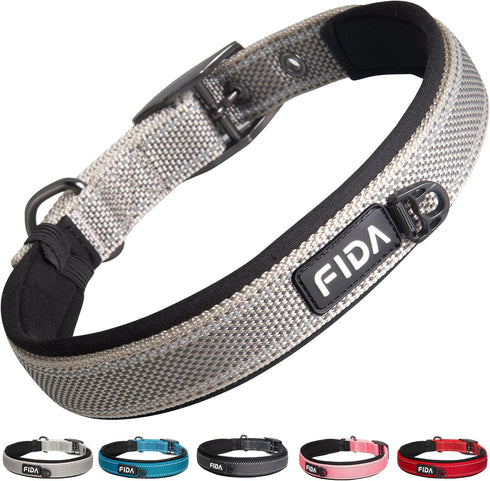 Fida Heavy Duty Dog Collar - Ultra Comfortable Soft Neoprene Padded, Adjustable Reflective Nylon for Large Breeds