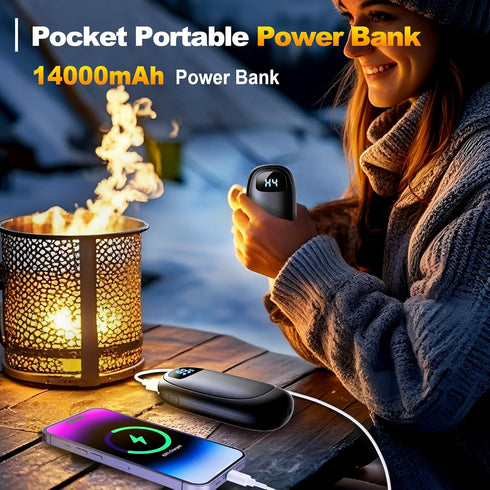 Rechargeable Hand Warmers - 14000mAh Electric Heater, Max 20 Hrs Warmth, Dual-Side Heating, 2 Pack