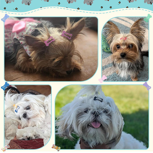 Rimobul 1" Mini Pet Hair Clip, 50 Pieces Dog Hair Clips, Bone Shaped Snap Barrettes, Multicolor, 25 Styles