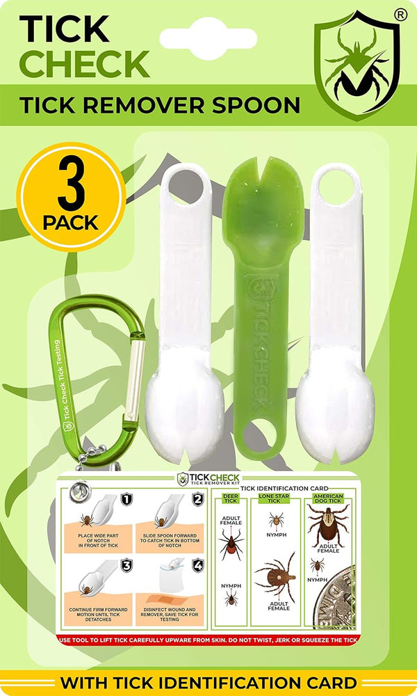 TickCheck Tick Remover Spoon - 3 Pack Lightweight Tick Remover Tools with Free Tick ID Card & Carabiner