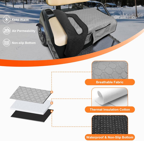 Universal Golf Cart Seat Covers, 2 Person Seats Towel Blanket with 4 Front Pockets & Nonskid Bottom