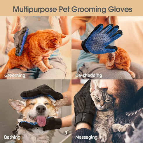 Upgrade Efficient Pet Hair Remover Gloves, Gentle Shedding Brushes for Dogs, Cats & Horses, 1 Pair (Blue)