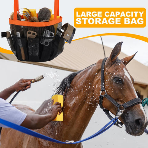 Uross 15PCS Set Horse Grooming Kit - Horse Brush with Organizer Tote Bag Care Cleaning Kit with Brush & Comb