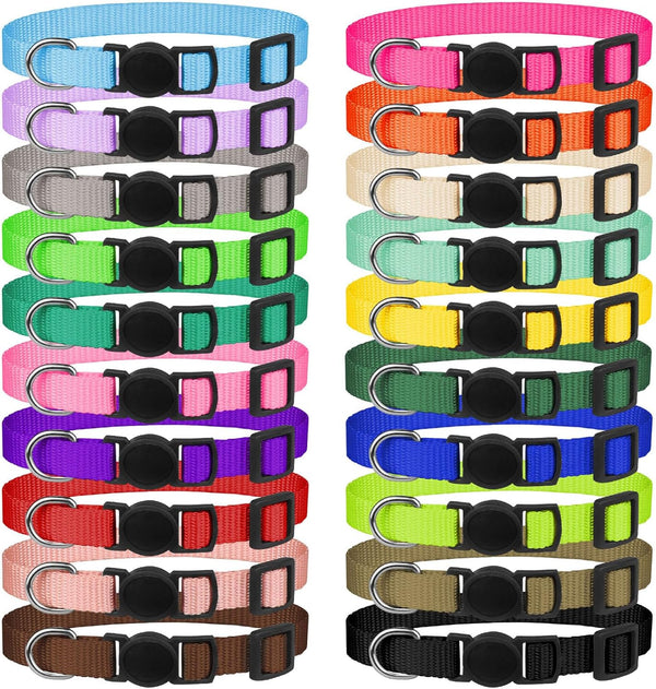 20 Pack Puppy Collars - Soft Nylon Safety Buckle Collars for Small Puppies, Newborn Whelping Collars (M)