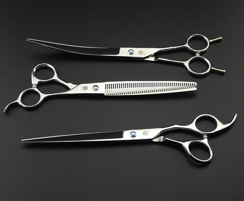 Purple Dragon 8 inch 3 in 1 Professional Thinning Scissors - Upward Curved Shears and Dog Hair Cutting Scissor for