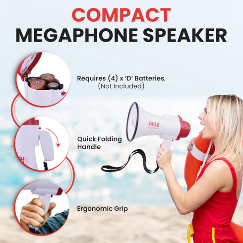 Pyle Portable Bullhorn Megaphone Speaker, 30W Power with Built-in Siren & Voice Recorder, 800 Yard Range