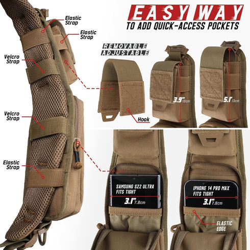 WYNEX Molle Accessories Pouch Double Zipper Pocket Version Tactical Bag with Shoulder Strap