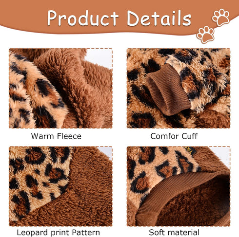 Fleece Dog Sweaters for Small Dogs, Cute Warm Puppy Chihuahua Sweater (Leopard, Small)