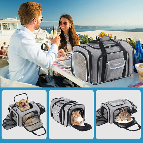 4 Sides Expandable Cat Travel Bag, Airline Approved Collapsible Soft-Sided Carrier for Kittens & Small Animals