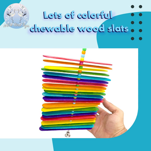 1112 by M&M Rainbow Chew Stick - Handcrafted Breakable Turnable Hanging Bird Cage Toy, Bright Colors, Spinning Sticks