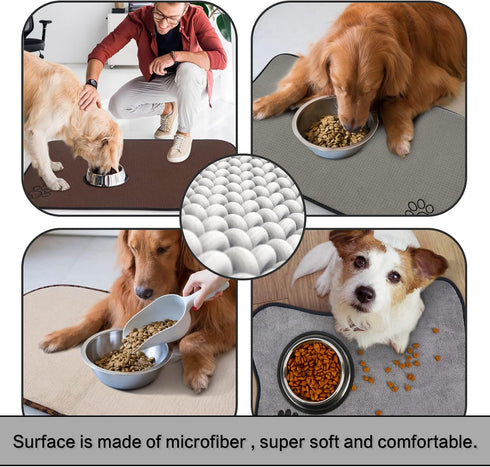 Sinland Microfiber Extra-Large Pet Food Mat - Dog Feeding Mat with Anti-Skid Backing (21Inch x 32Inch, Grey)