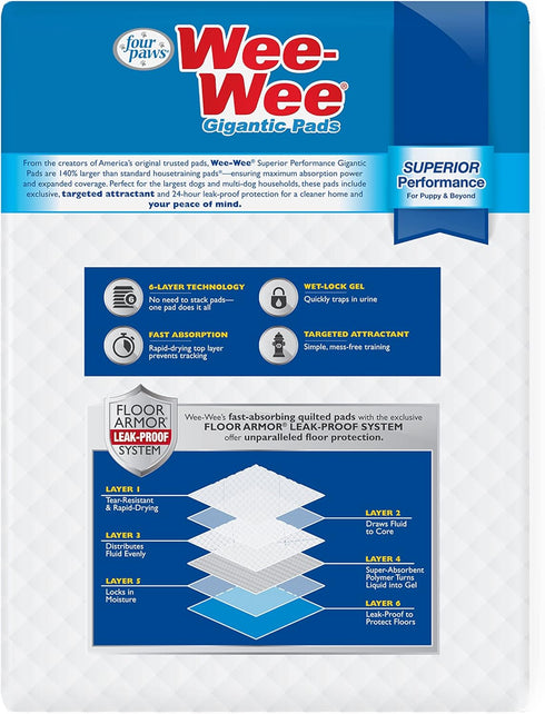 Four Paws Wee-Wee Superior Performance Gigantic Pee Pads for Extra Large Dogs, Leak-Proof Quilted Potty Training Pads