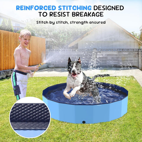 47'' Foldable Dog Pet Bath Pool, Heavy Duty Non-Slip Kiddie Pool, Plastic Pet Wading Pool for Puppy Small Medium Large
