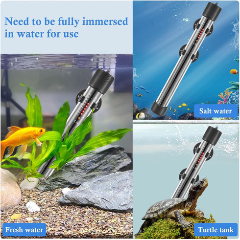 HITOP Thickened Glass Aquarium Heater: 50W 100W 300W Upgraded with Controller for Seawater/Fresh Water 5-65Gal
