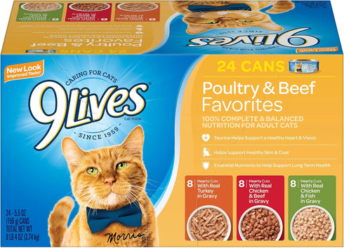 9Lives Variety Pack, Poultry And Beef, 5.5 Ounce Can (Pack of 24)