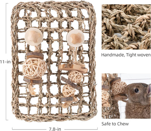 andwe Seagrass Protector Mat with Toys for Rabbit, Bunny, Chinchilla, Guinea Pigs, 11 X 7.87-inch