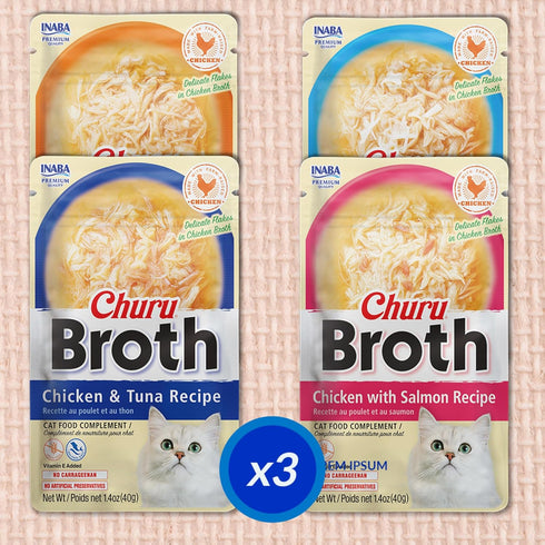 INABA Churu Broth for Cats, Creamy Broth with Shredded Chicken Side Dish Pouch, 1.4 Ounces, 12 Pouches (Chicken &