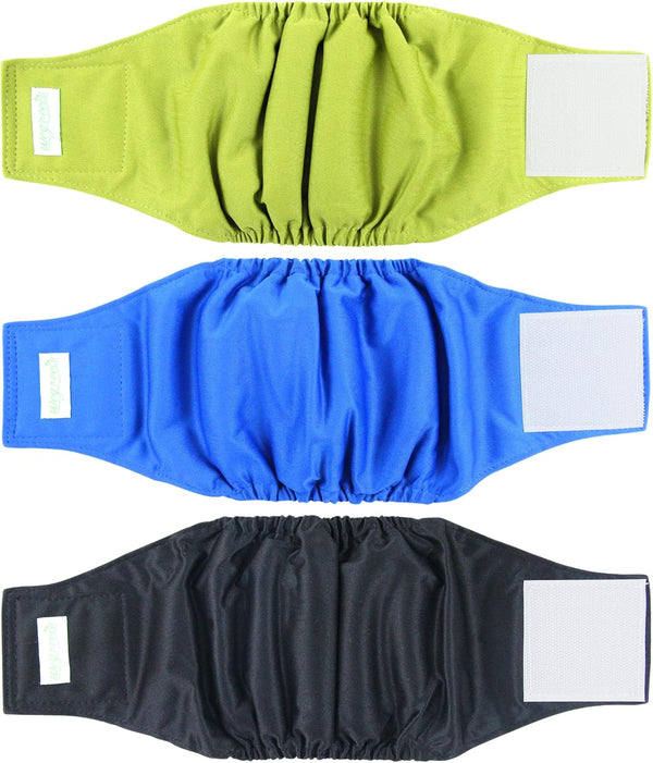 wegreeco Washable Dog Diapers - Pack of 3 Male Dog Belly Wraps (Black, Blue, Olive, Medium)