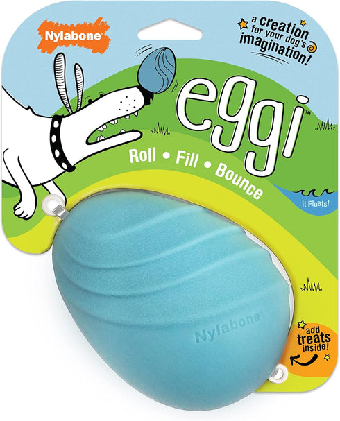 Nylabone Eggi Interactive Fillable Dog Chew Toy, Lightweight Bouncy Floatable Treat Toy for Large/Giant Dogs, Blue