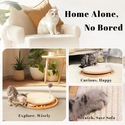 LMUGOOS Cat Scratcher, Cat Natural Sisal Scratching Pad, Kitten Interactive Toy with Ball Track Spring Ball for Chasing