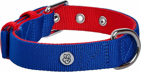 Blueberry Pet Iconic Color-Block Adjustable Dog Collar, Navy Blue and Red, Neck 17-20.5", for Large Breed