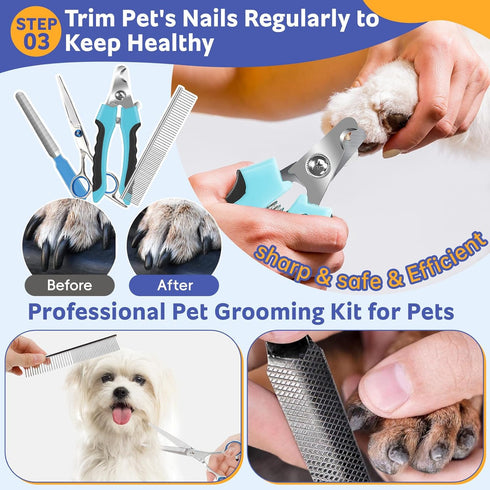 2TRUL 10pcs Trimmer, Bath Grooming Kit for Pets, Dog Brush for Shedding with Dog Nail Clipper and Dog and Cat Grooming