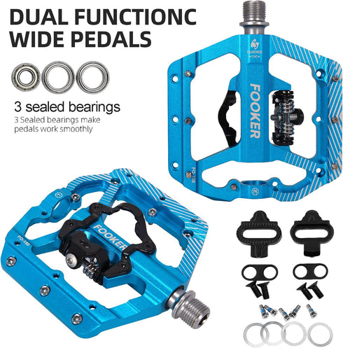 FOOKER MTB Mountain Bike Pedals, 3 Bearing Flat Platform, Compatible with Sealed Clipless Aluminum Pedals