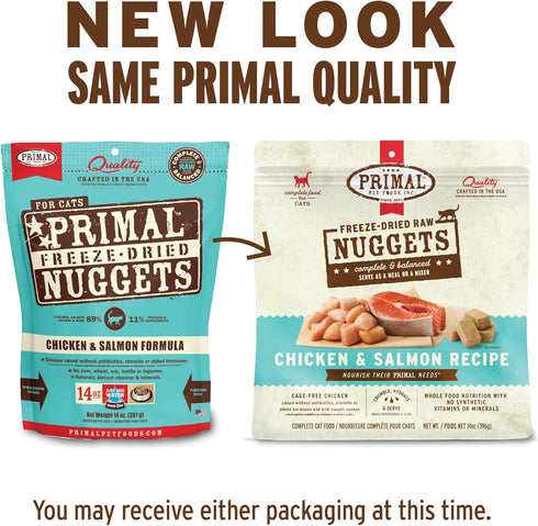 Primal Freeze Dried Raw Cat Food Nuggets, Chicken & Salmon, 5.5 oz, Grain Free