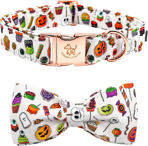 Elegant Little Tail Dog Collar with Bow - Fall Halloween Candy Bow Collar for Small Dogs