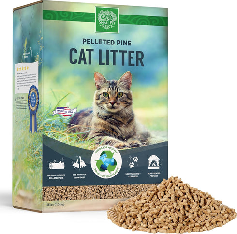 Small Pet Select Premium Pine Pelleted Cat Litter, 25 lbs, Non-Clumping, Low Dust, Non-Tracking, Made in USA