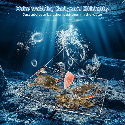 2-Pack 33ft Castable Crab Traps Foldable Crabbing Nets with Auto-Close Spring, Rope & Bait Clip for Blue Crabs